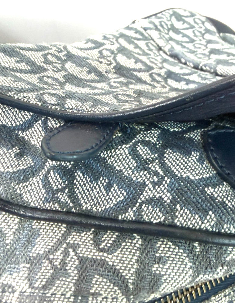 Christian Dior Vintage Saddle Bowler Diorissimo Canvas, Navy, Canvas, Handbag