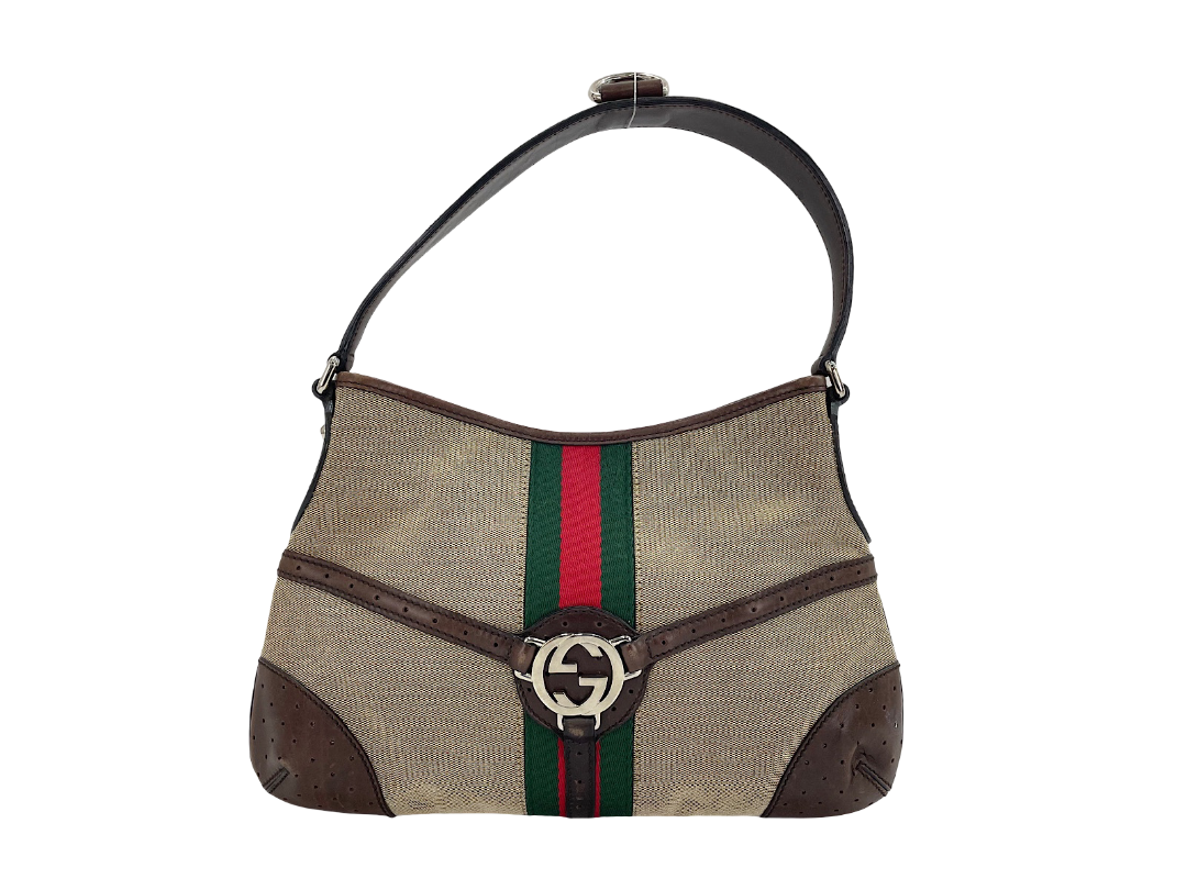 Gucci Reins Web Canvas, Brown, Canvas, Shoulder Bag