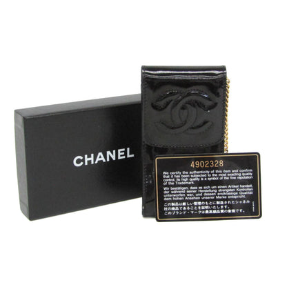 Chanel Key Pouch Patent, Black, Leather, Clutch