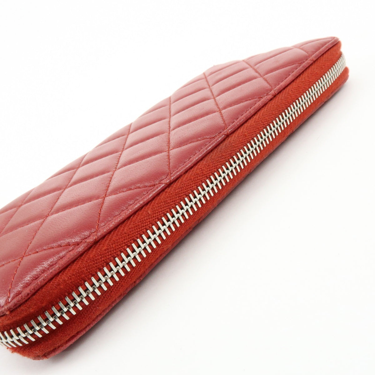 Chanel Zip Around Quilted Lambskin, Red, Leather, Wallet