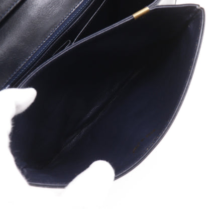 Celine Vintage Triomphe Flap Leather, Black, Calfskin, Shoulder Bag