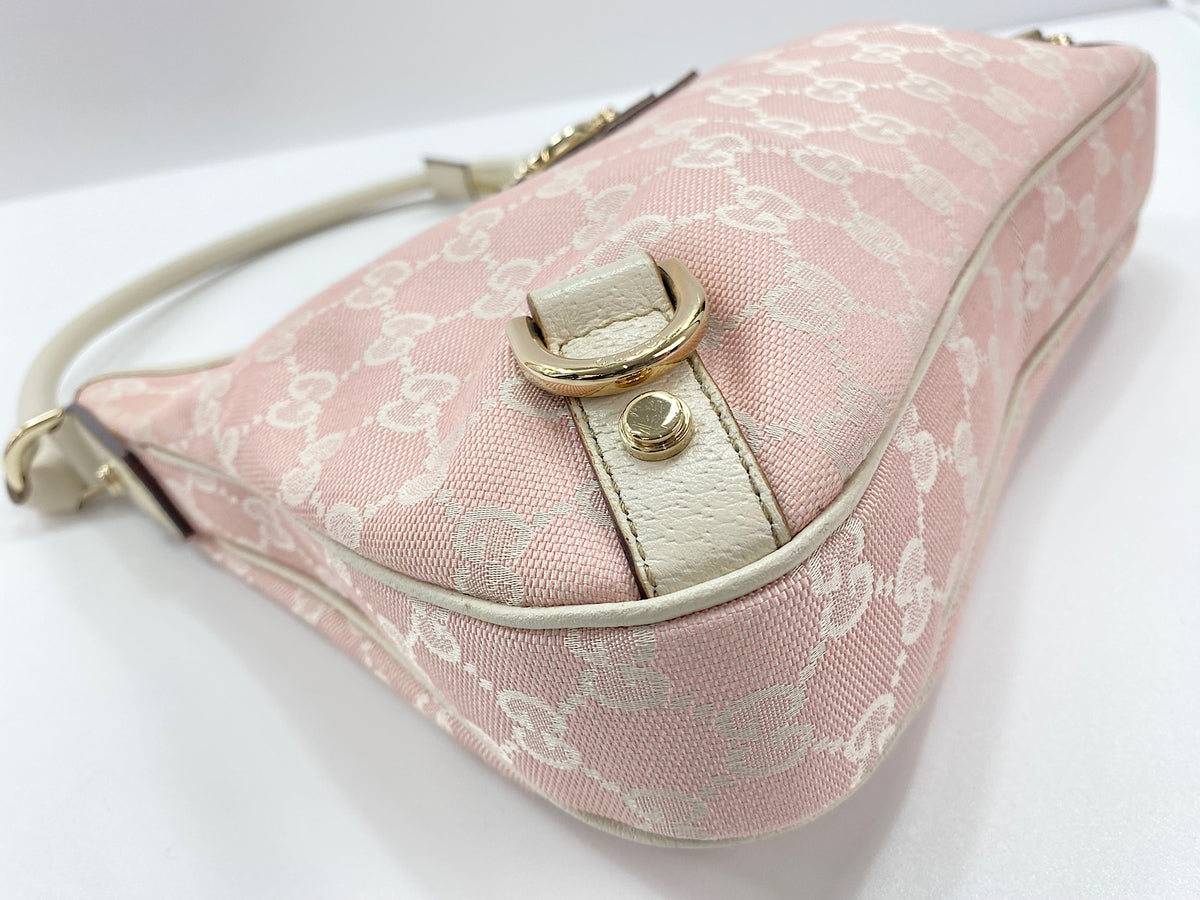 Gucci Abbey D-Ring Hobo GG Denim, Pink, Canvas, Shoulder Bag