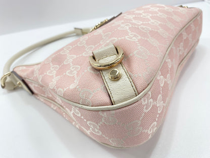 Gucci Abbey D-Ring Hobo GG Denim, Pink, Canvas, Shoulder Bag