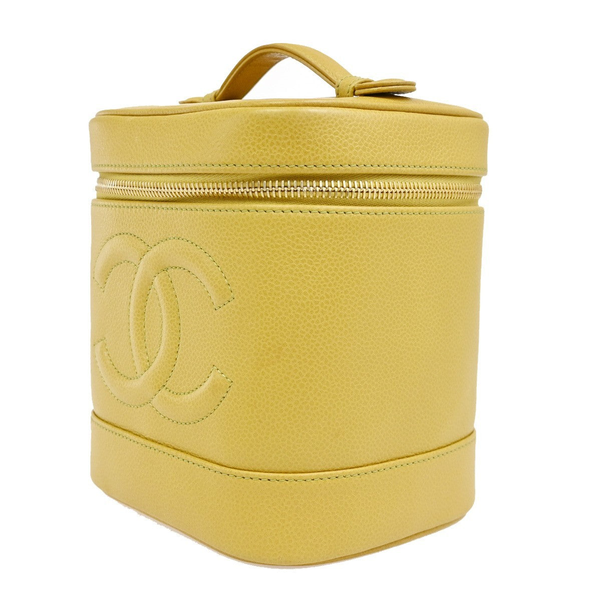 Chanel Vintage Timeless Cosmetic Case Caviar, Yellow, Leather, Clutch