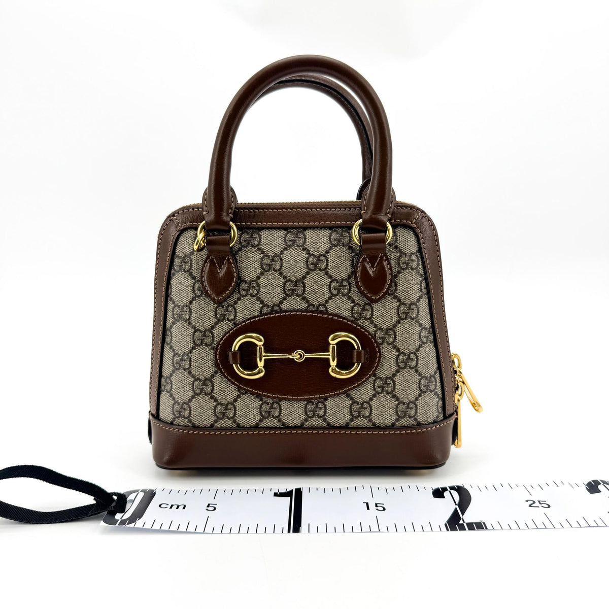 Gucci Horsebit 1955 Top Handle GG Coated Canvas with Leather, Brown, Canvas, Handbag