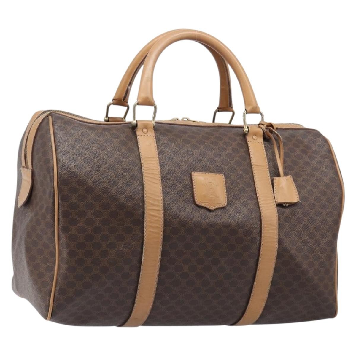 Celine Vintage Duffle Macadam Coated Canvas, Brown, Canvas, Handbag