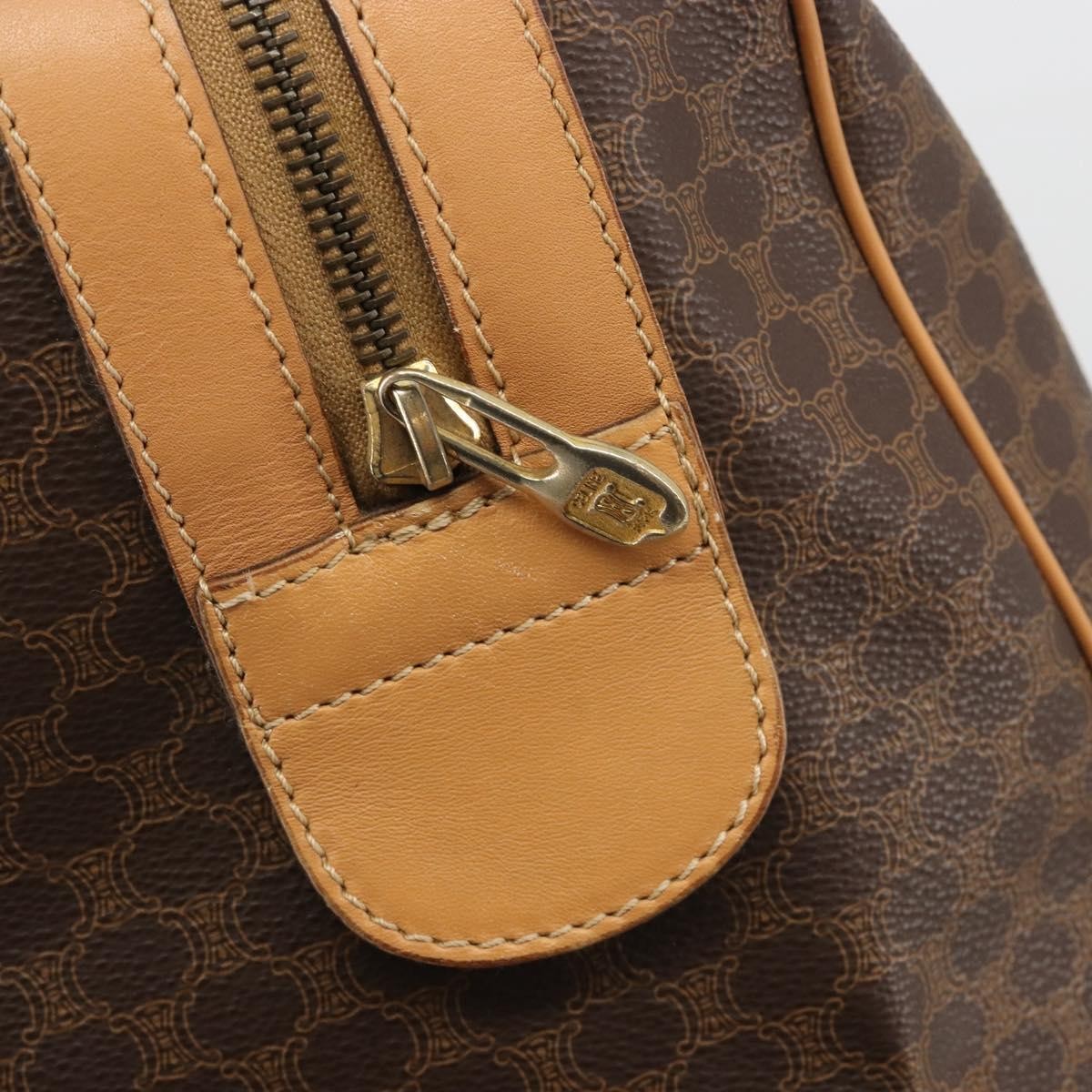 Celine Boston C Macadam Canvas, Brown, Canvas, Handbag