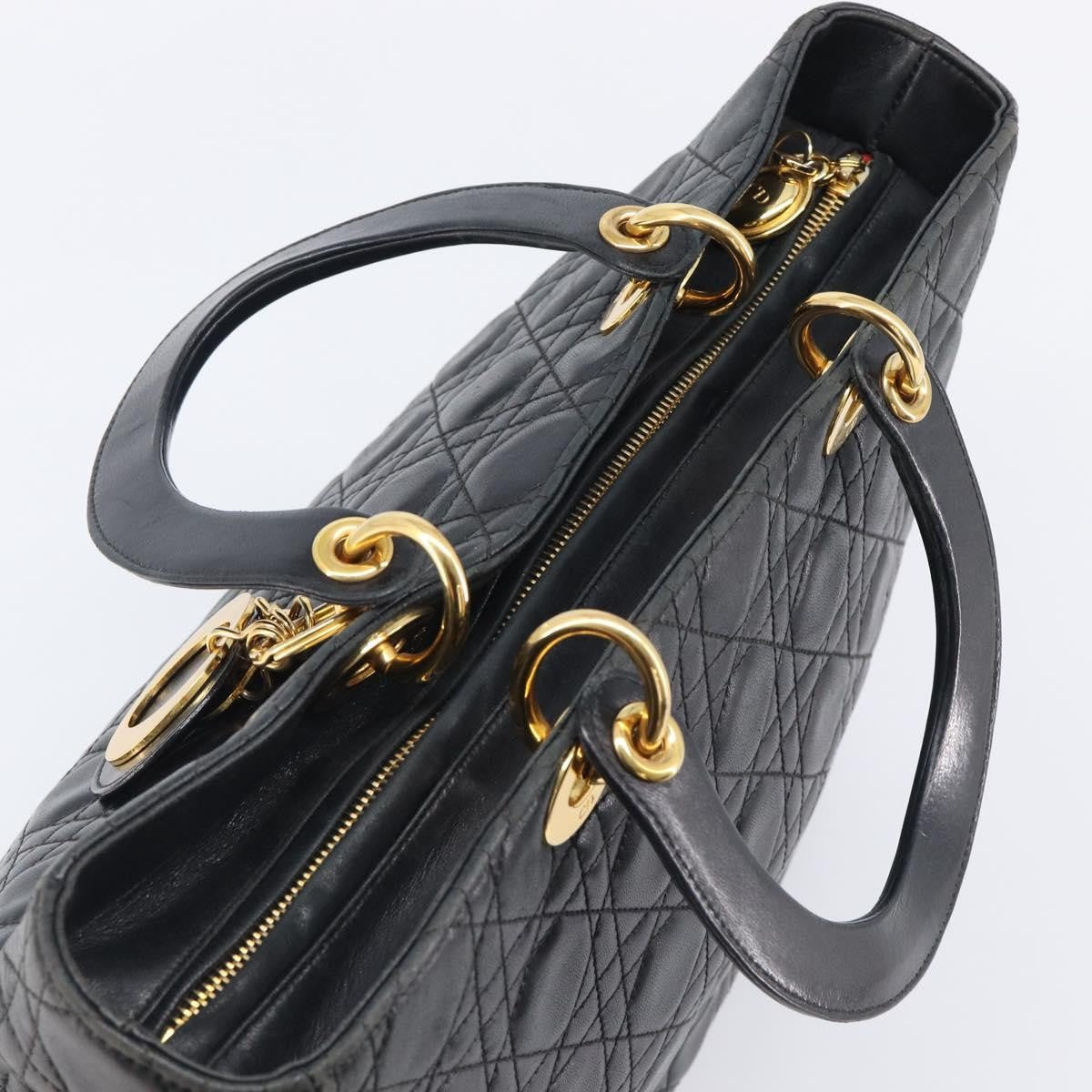Christian Dior Vintage Lady Dior Cannage Quilt Lambskin, Black, Leather, Handbag