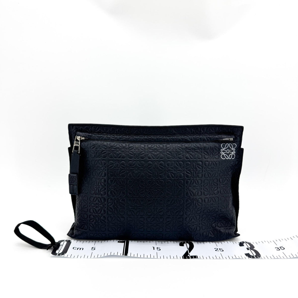 Loewe T Pouch Anagram Embossed Patent, Black, Leather, Clutch