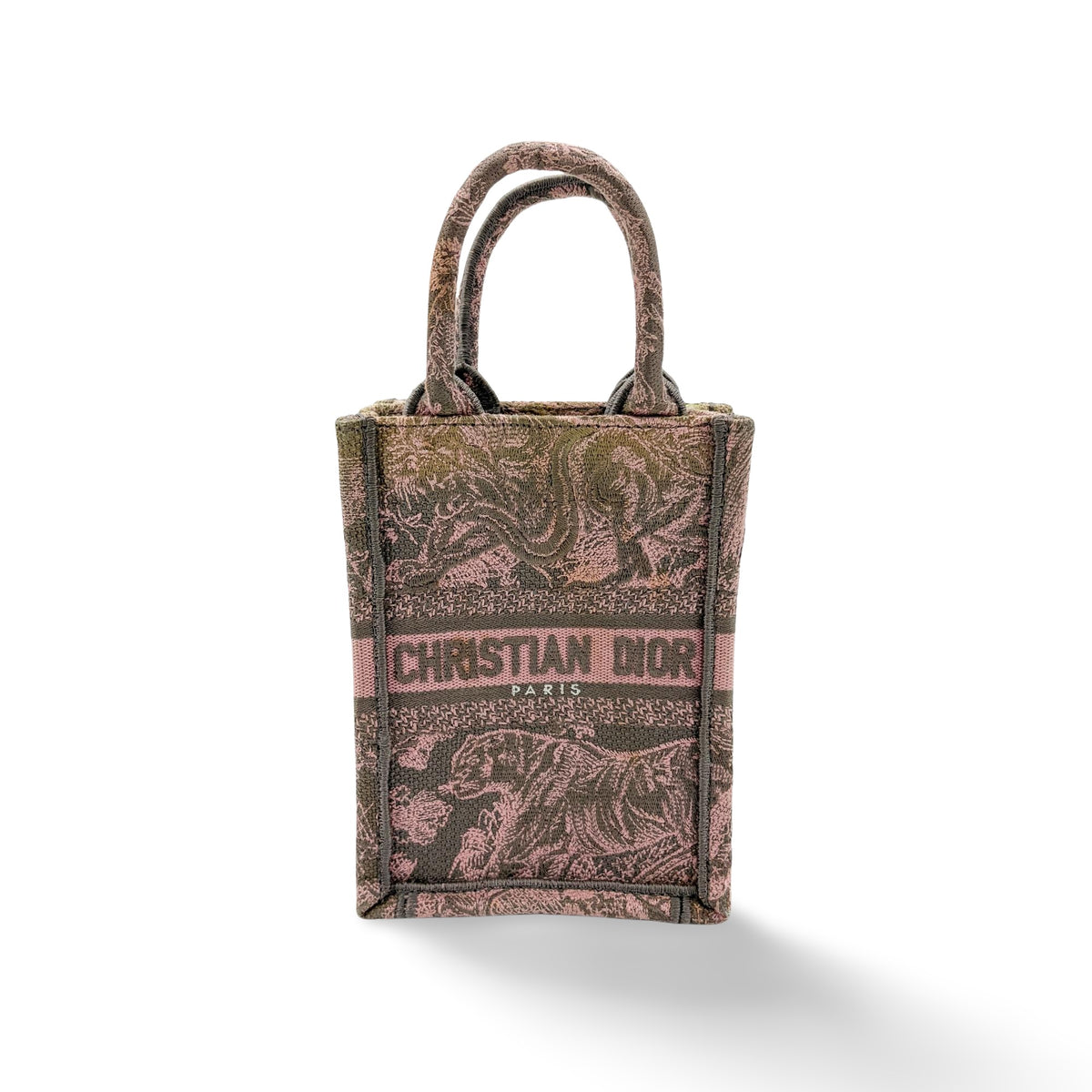 Christian Dior Book Embroidered Canvas, Pink, Canvas, Tote Bag