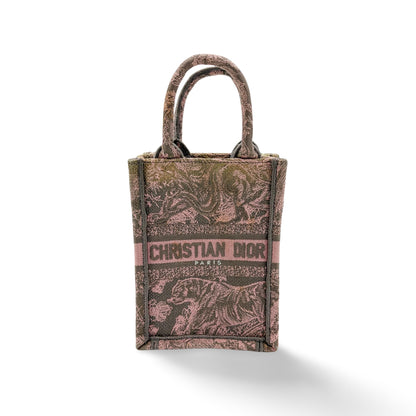 Christian Dior Book Embroidered Canvas, Pink, Canvas, Tote Bag