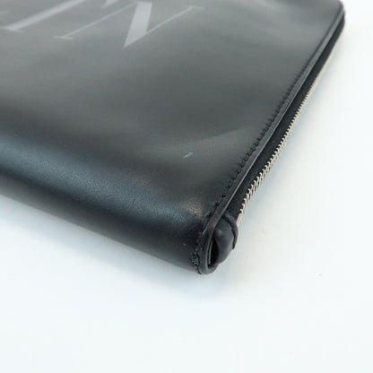Valentino Garavani VLTN Zip Pouch Printed Leather, Black, Leather, Clutch