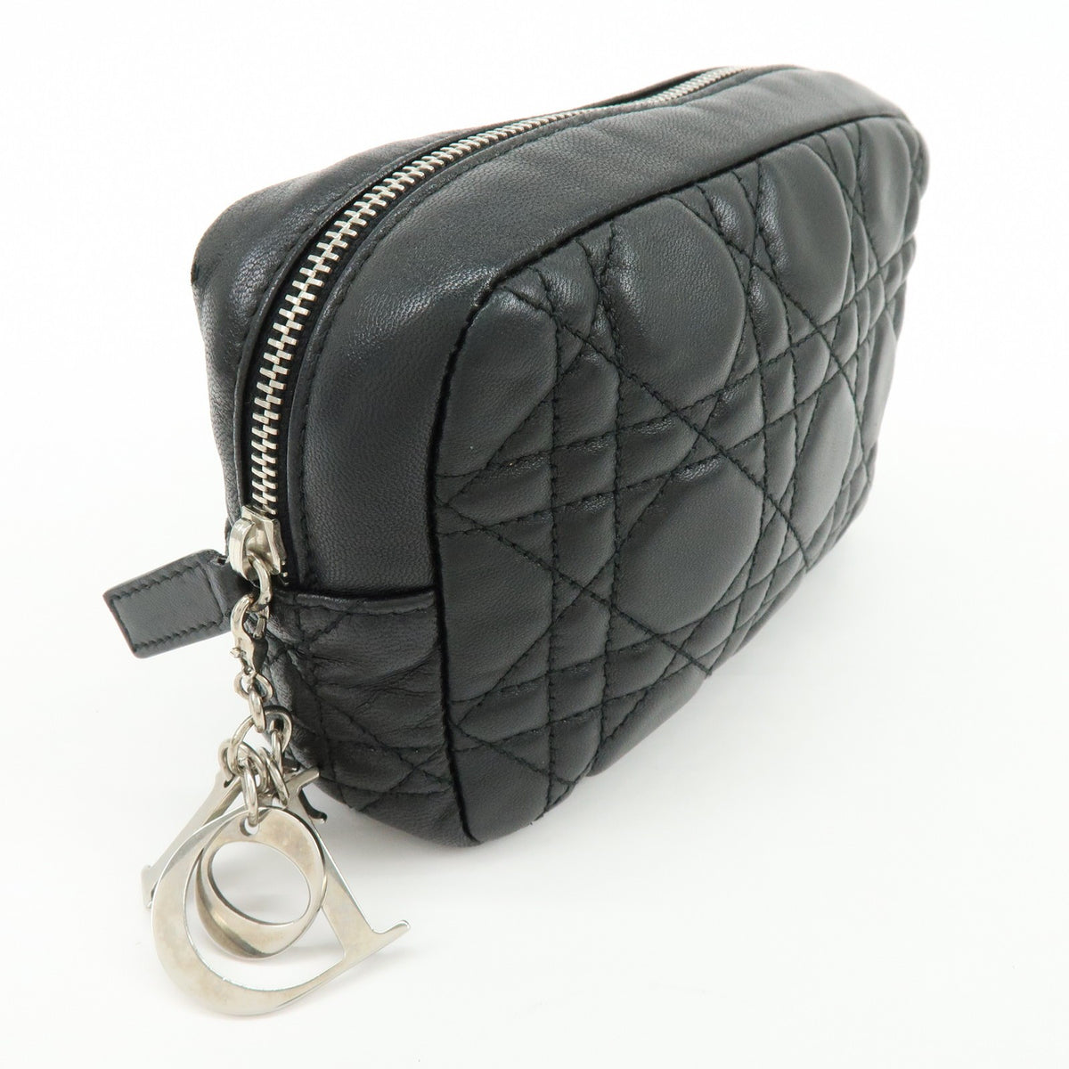 Christian Dior Lady Dior Cannage Quilt Leather, Black, Leather, Wallet