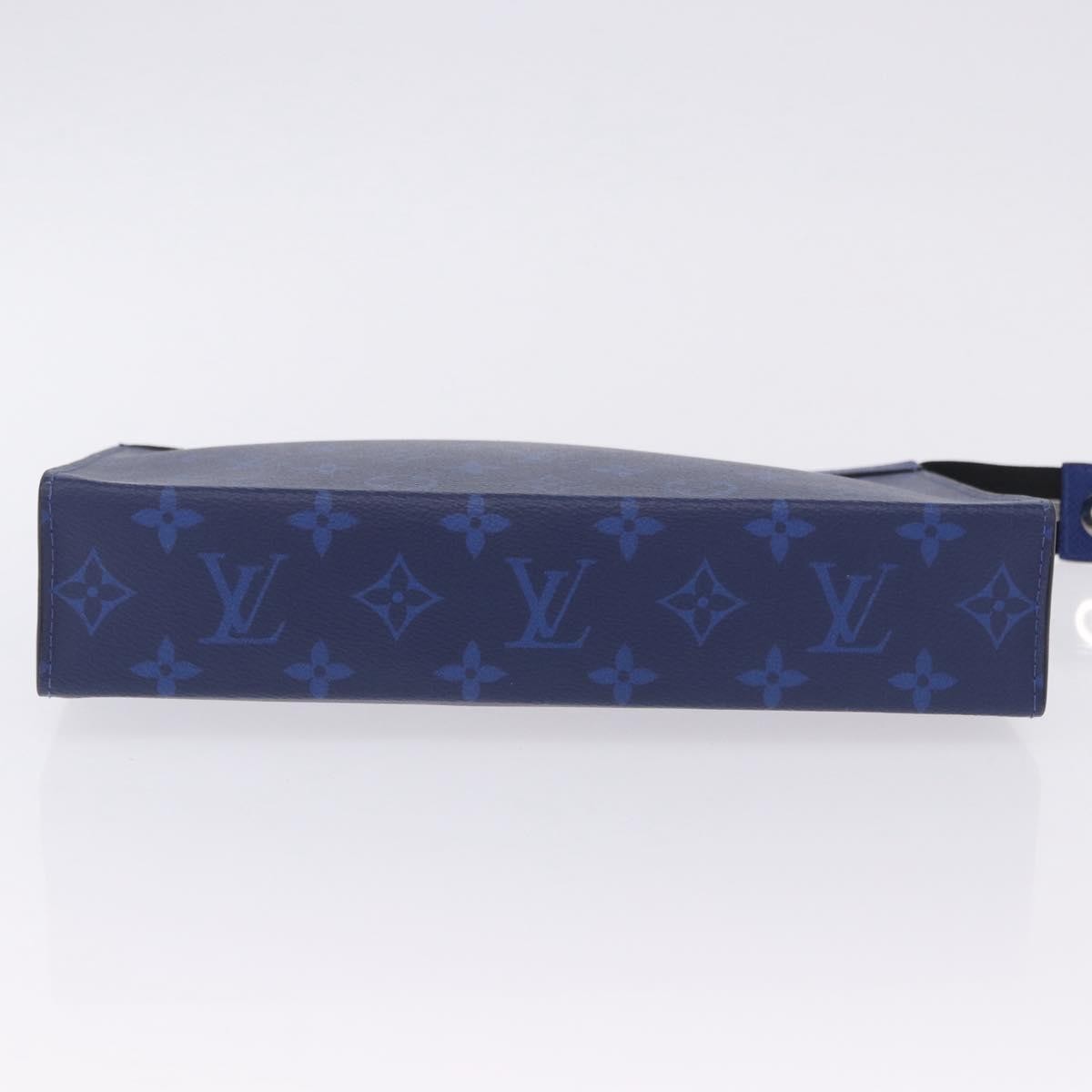 Louis Vuitton Pochette Voyage Monogram Taigarama, Blue, Leather, Clutch