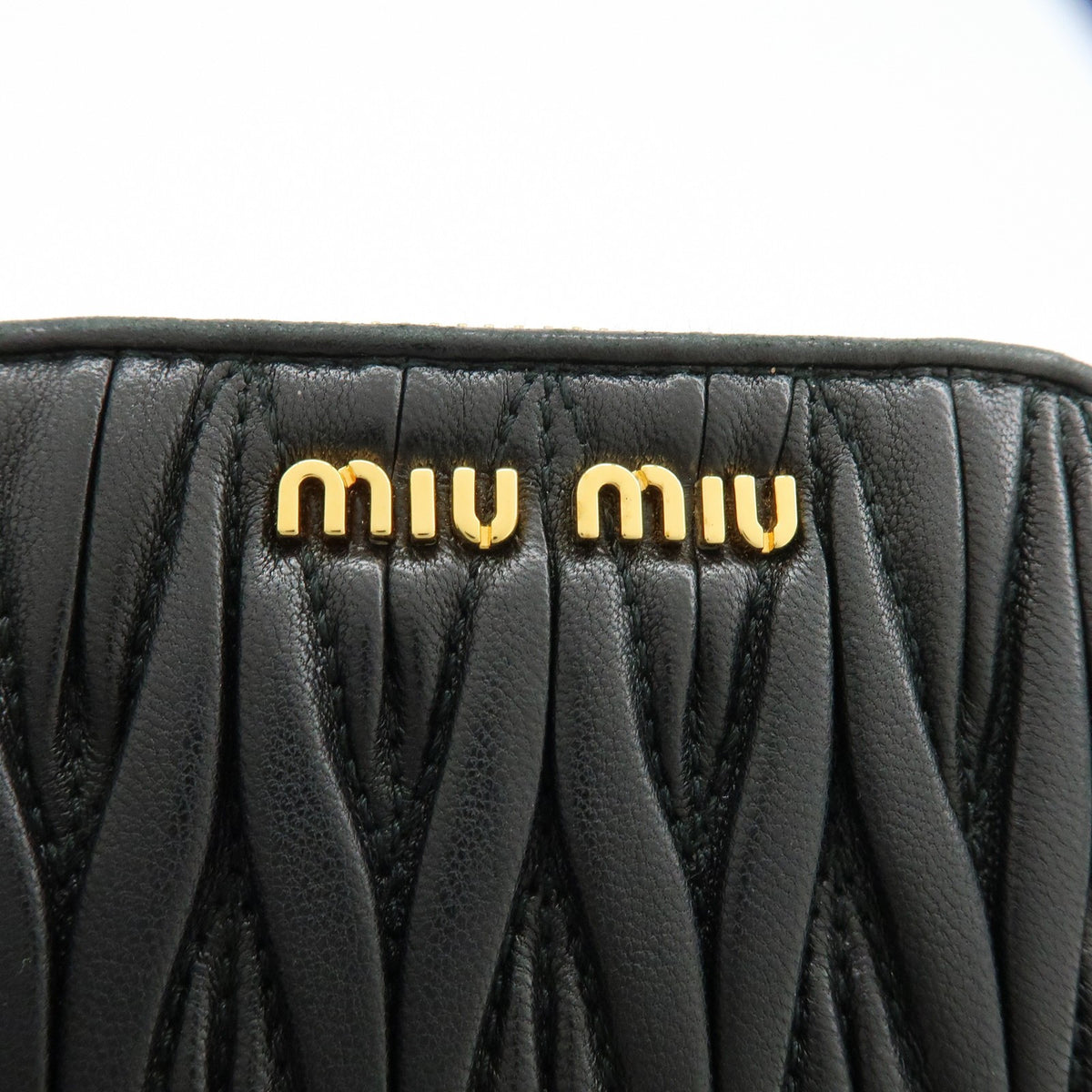 Miu Miu Zip Around Matelasse Leather, Black, Leather, Wallet