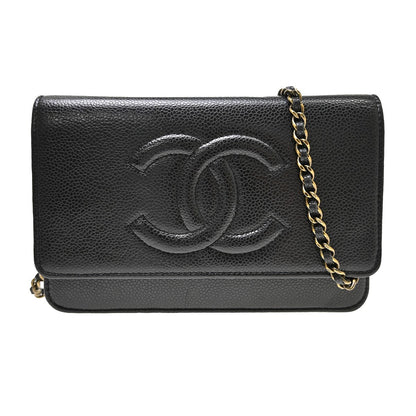Chanel Wallet on Chain Caviar, Black, Leather, Clutch