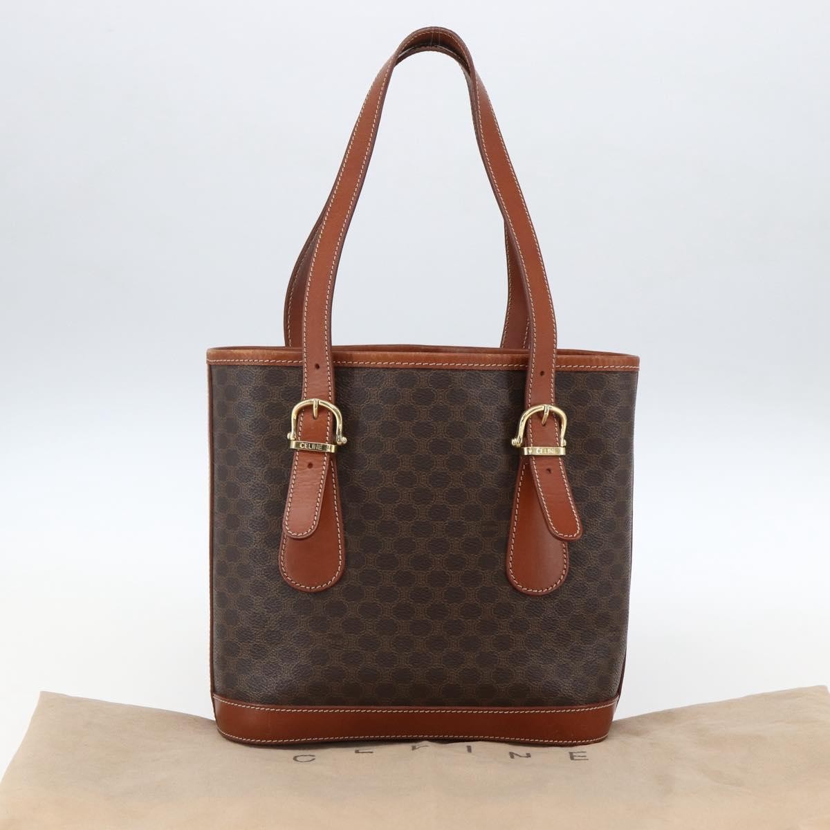 Celine Vintage Macadam Canvas and Leather, Brown, Canvas, Handbag