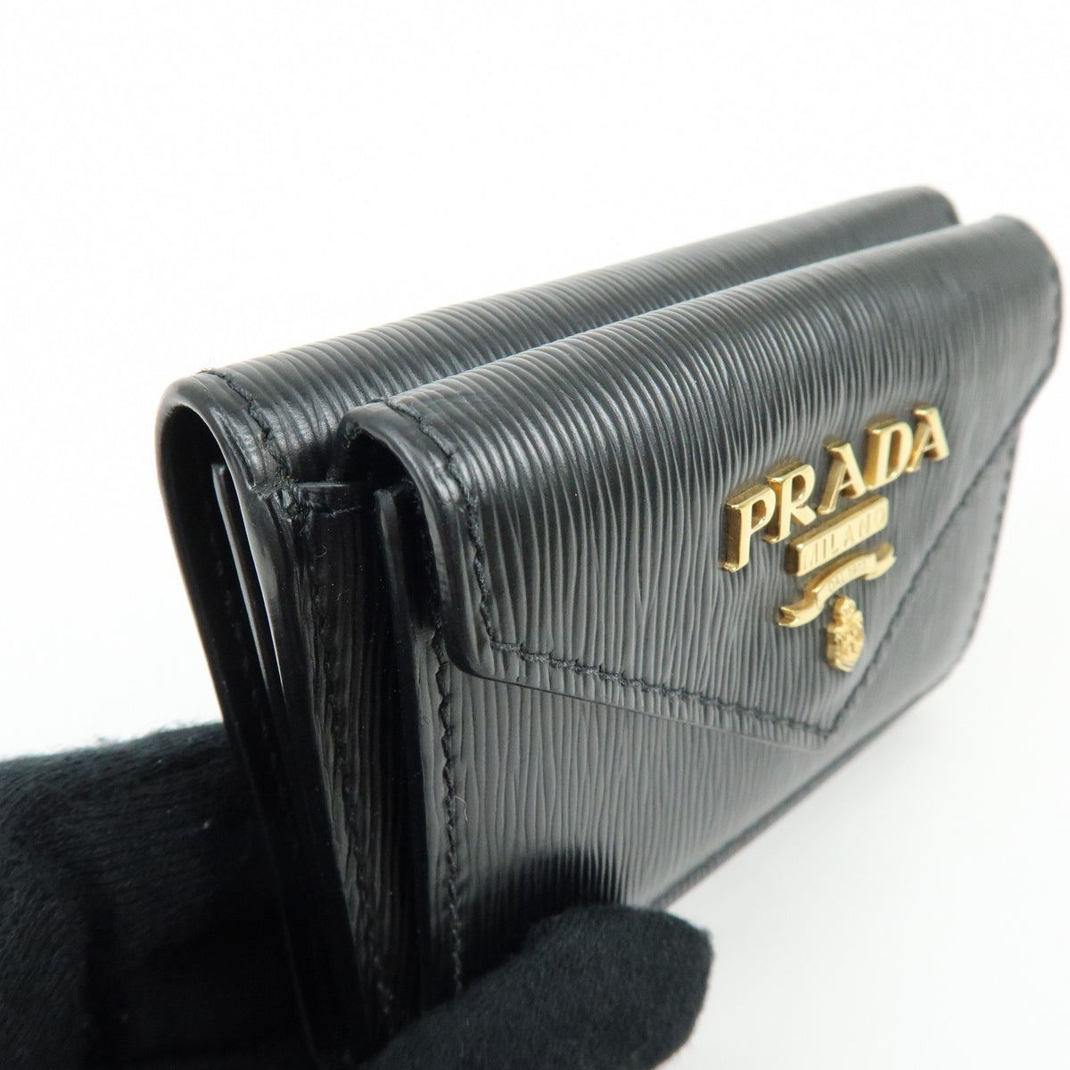 Prada Envelope Trifold Saffiano Leather, Black, Leather, Wallet