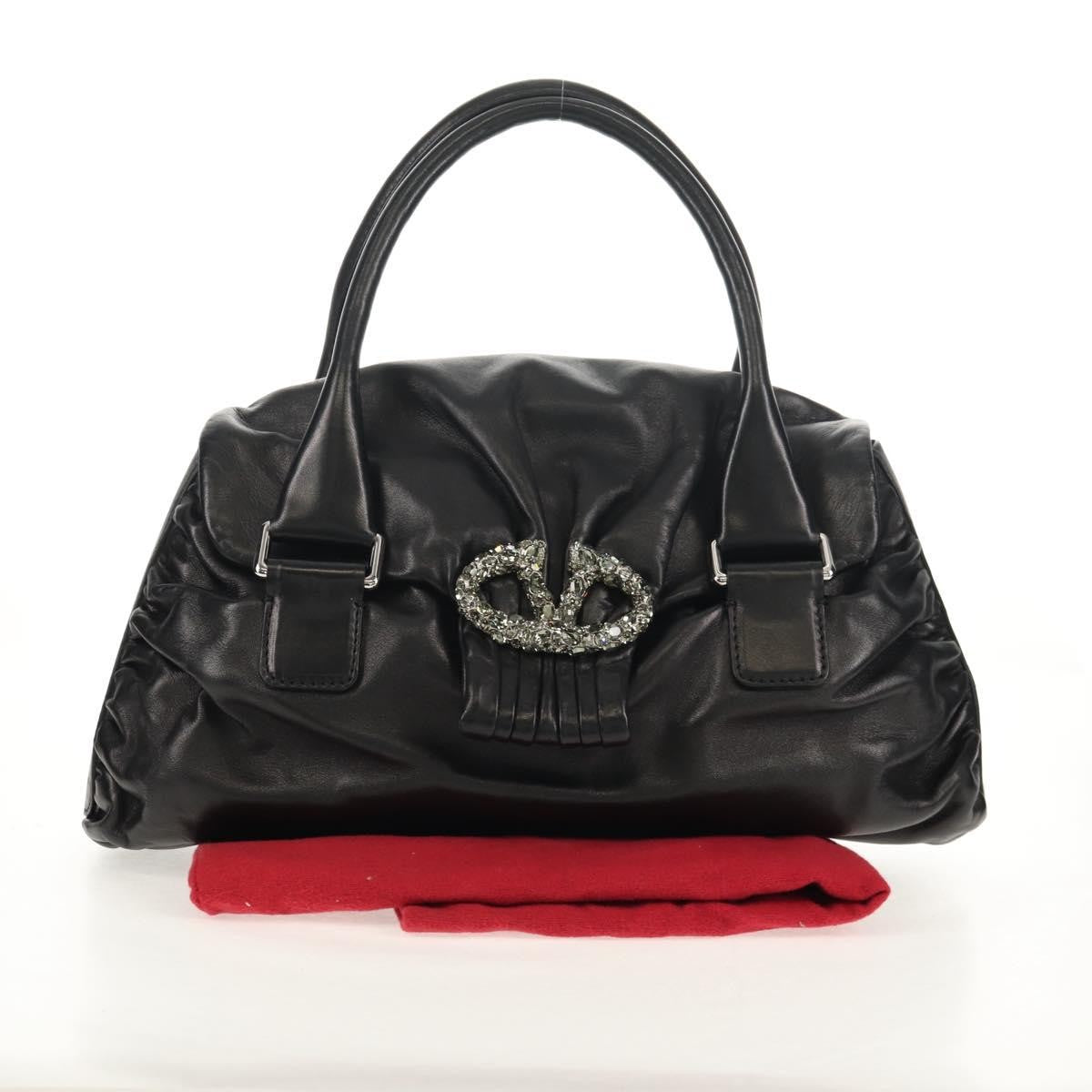 Valentino Garavani Histoire Tote Leather and Strass, Black, Leather, Shoulder Bag