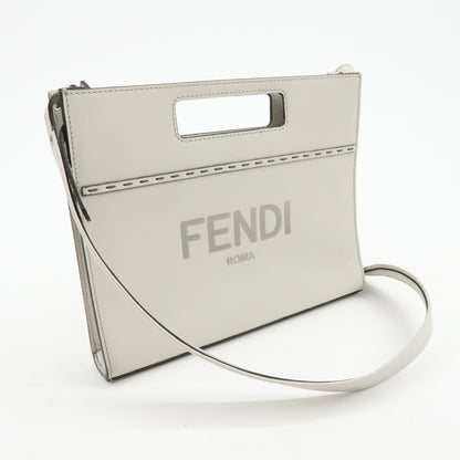 Fendi Logo Cut-Out Handle Shopper Embossed Leather, Gray, Leather, Tote Bag