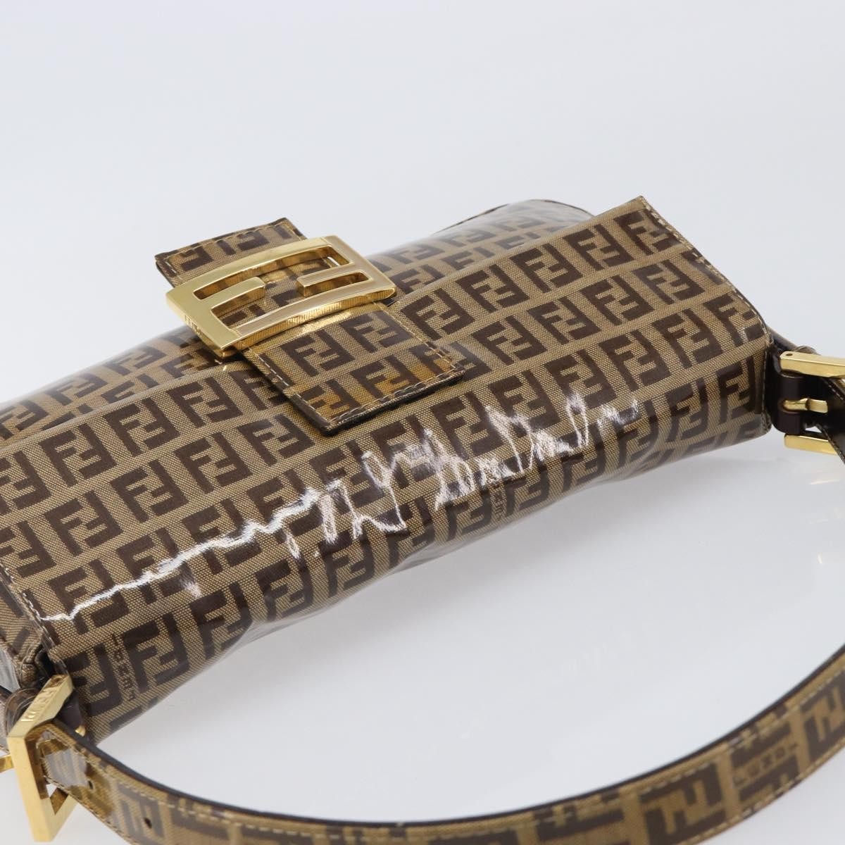 Fendi Mamma Baguette Zucca patent leather, Beige, Canvas, Shoulder Bag