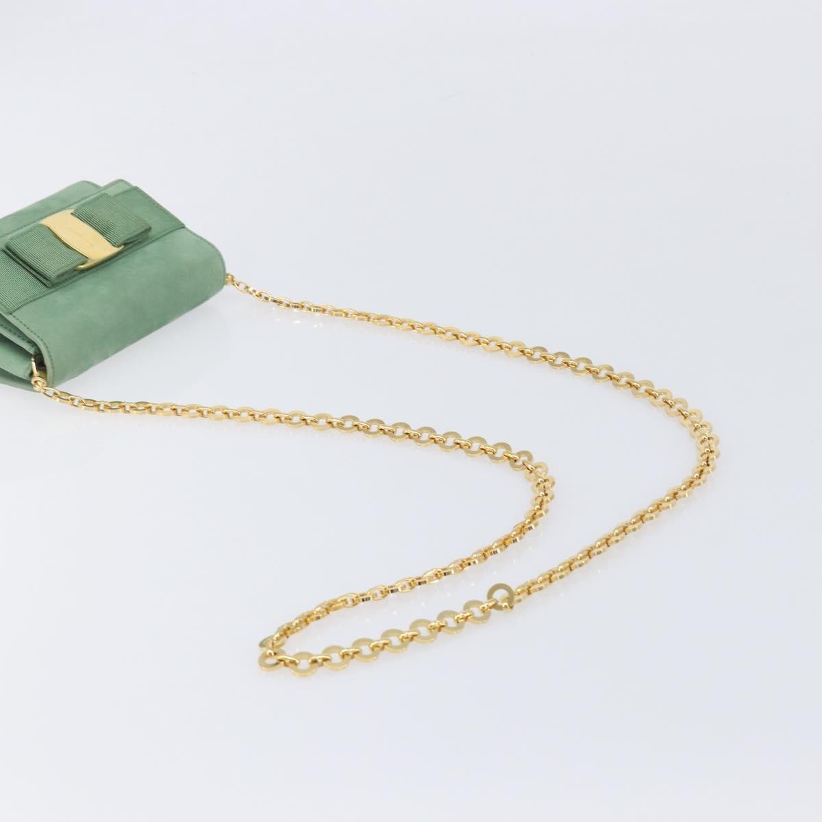 Salvatore Ferragamo Vala Chain Suede, Green, Suede, Shoulder Bag