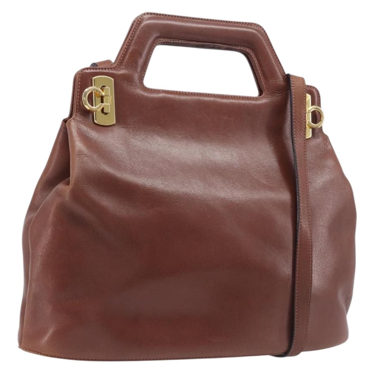 Salvatore Ferragamo Wanda Leather, Brown, Leather, Handbag