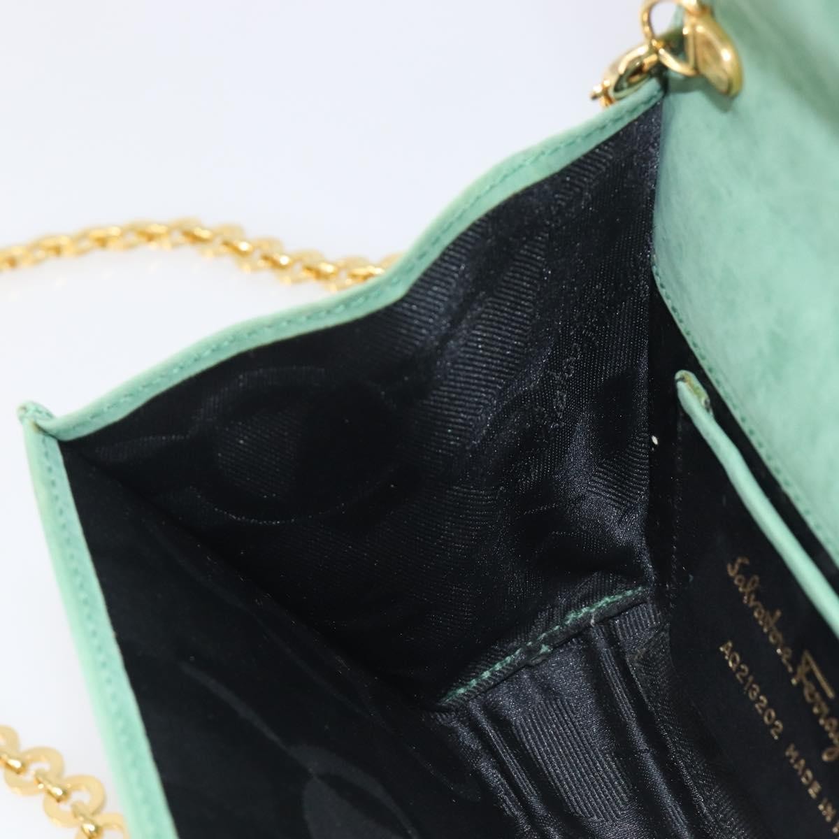 Salvatore Ferragamo Vala Chain Suede, Green, Suede, Shoulder Bag