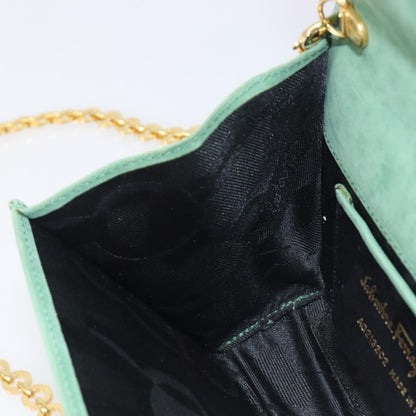 Salvatore Ferragamo Vala Chain Suede, Green, Suede, Shoulder Bag