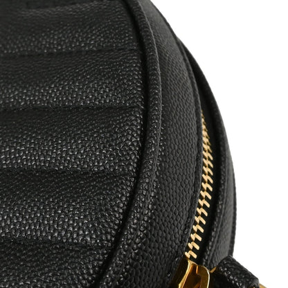 Saint Laurent Vinyle Round Belt Matelasse Chevron Leather, Black, Leather, Clutch