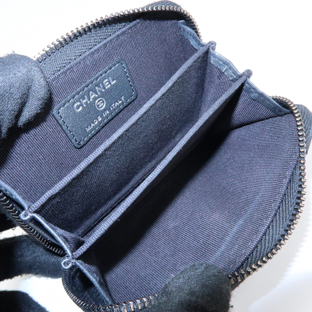 Chanel So Black CC Zip Coin Purse Quilted Lambskin, Black, Leather, Wallet