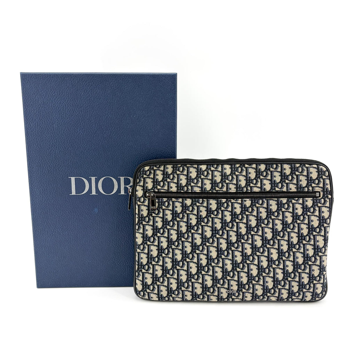 Christian Dior A4 Zip Oblique Canvas, Beige, Canvas, Clutch