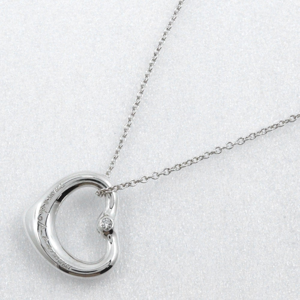 Tiffany & Co. Elsa Peretti Open Heart Pendant Sterling Silver with Diamond, Silver, Silver, Necklace
