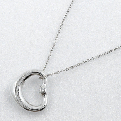Tiffany & Co. Elsa Peretti Open Heart Pendant Sterling Silver with Diamond, Silver, Silver, Necklace