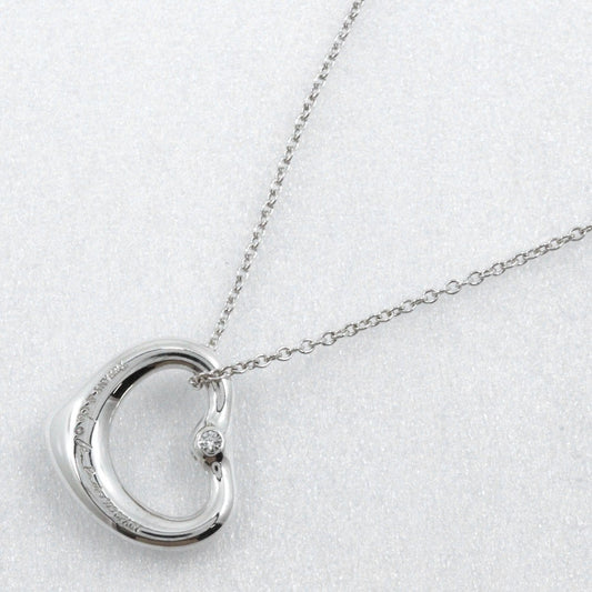 Tiffany & Co. Elsa Peretti Open Heart Pendant Sterling Silver with Diamond, Silver, Silver, Necklace