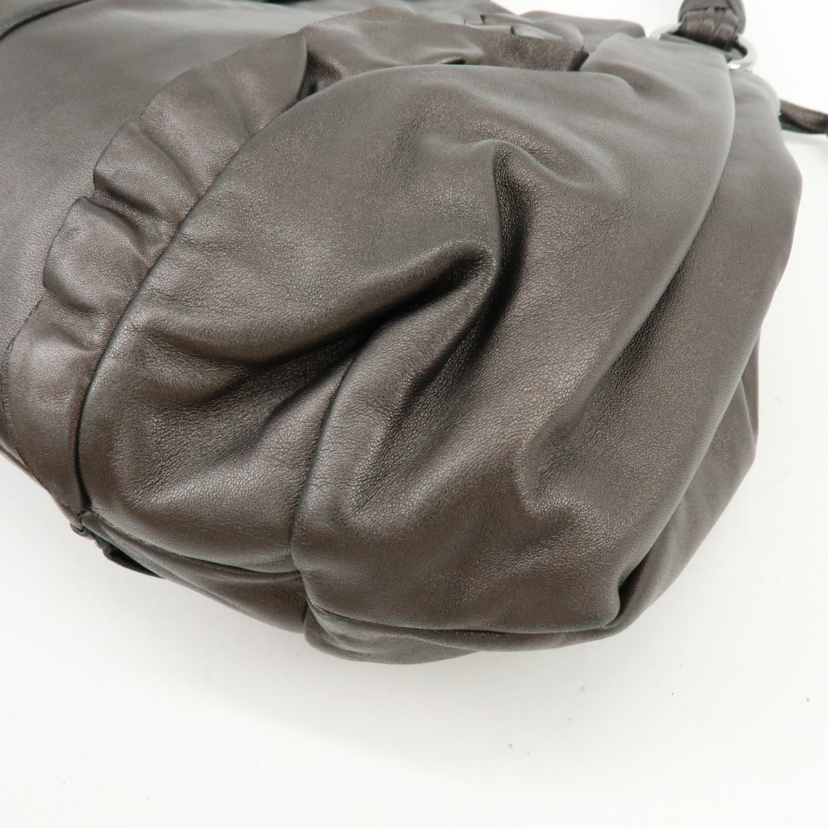 Prada Ruffle Hobo Nappa Leather, Brown, Leather, Shoulder Bag
