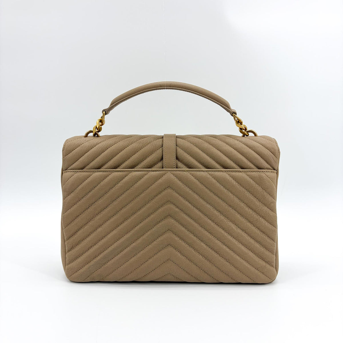 Saint Laurent Classic Monogram College Matelasse Chevron Leather, Beige, Leather, Handbag