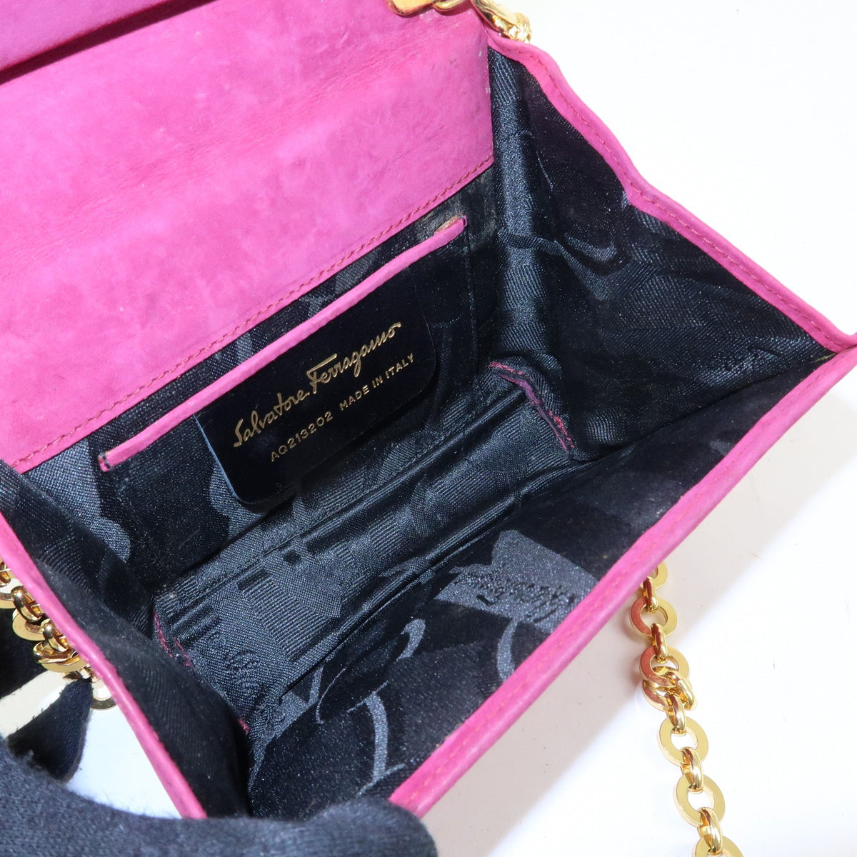 Salvatore Ferragamo Ginny Chain Waist Suede, Purple, Suede, Handbag