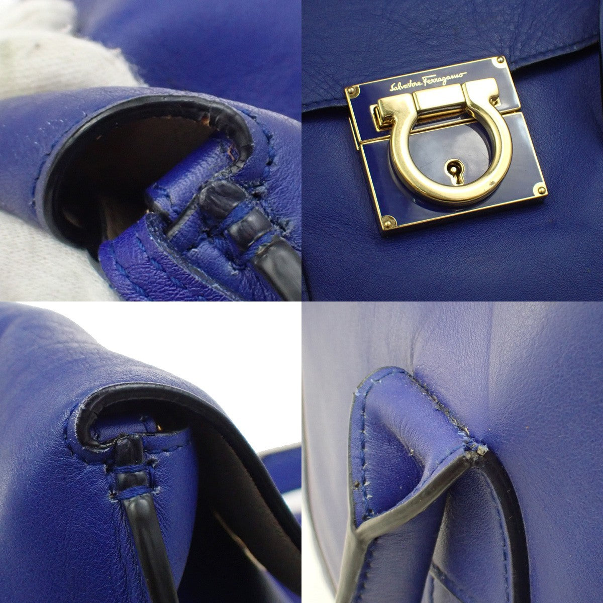 Salvatore Ferragamo Sookie Satchel Leather, Blue, Leather, Handbag