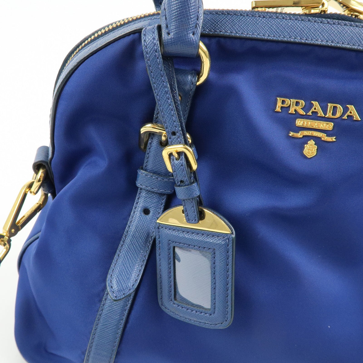 Prada Convertible Dome Satchel Tessuto with Saffiano Leather, Blue, Nylon, Handbag