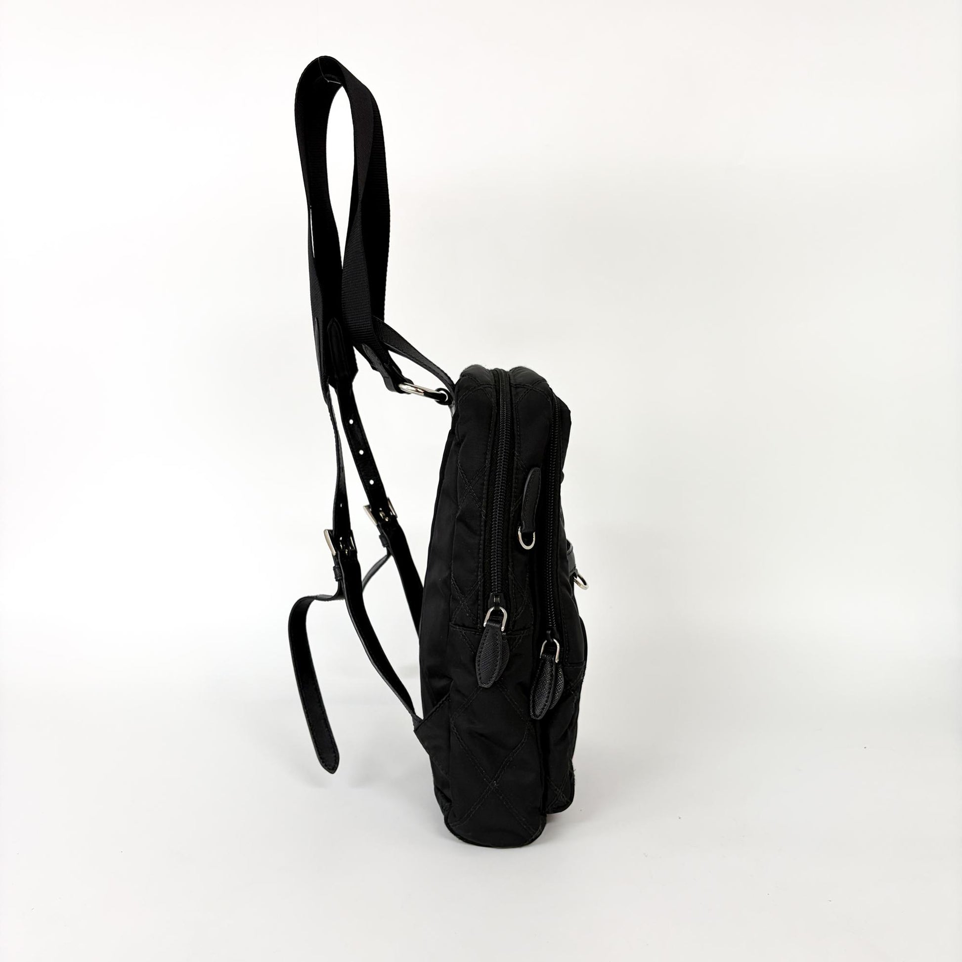 Prada Zip Sling Re-Nylon, Black, Nylon, Backpack