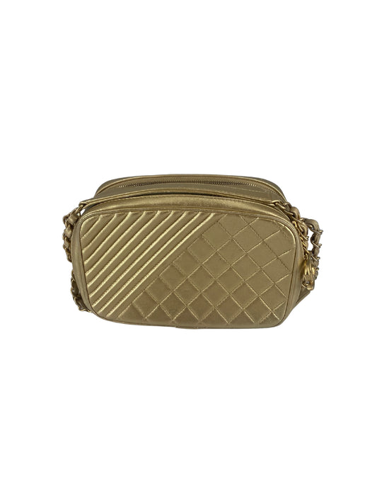 Chanel Camera, Gold, Leather, shoulder