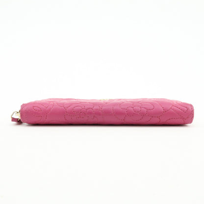 Chanel Zip Around Camellia Patent, Pink, Calfskin, Wallet