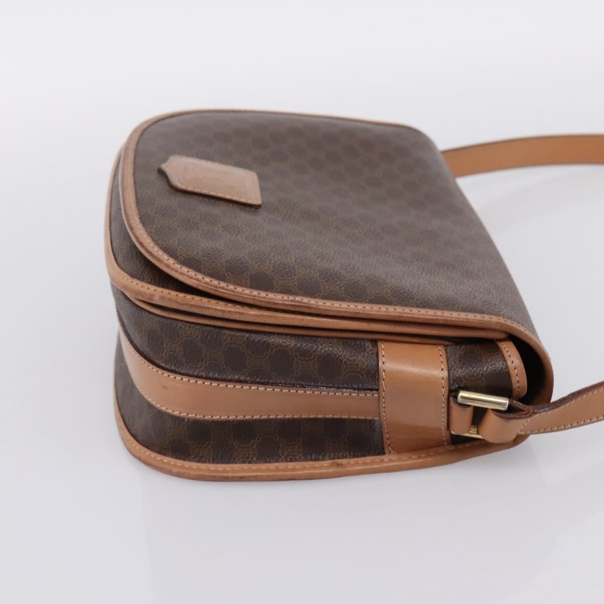 Celine Vintage Saddle Flap Macadam Coated Canvas, Brown, Canvas, Shoulder Bag