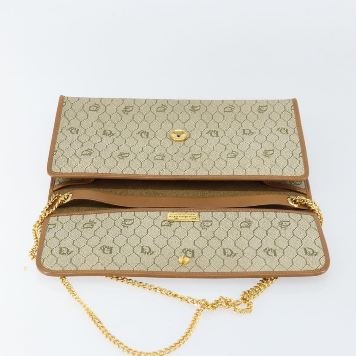 Christian Dior Vintage Honeycomb chain Canvas, Beige, Canvas, Shoulder Bag
