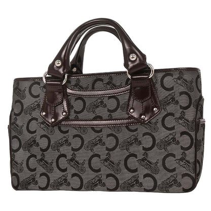 Celine Boogie Satchel Macadam, Brown, Canvas, Handbag
