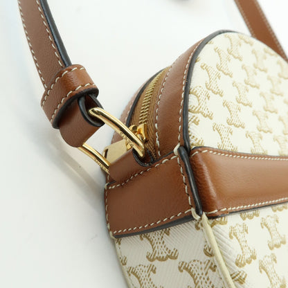 Celine Round Purse on Strap Triomphe Coated Canvas, Beige, Canvas, Crossbody Bag