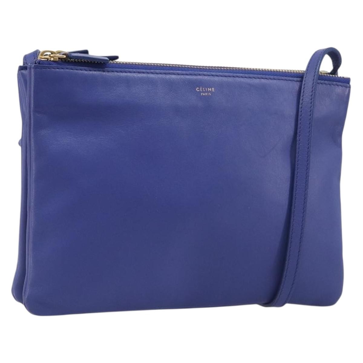 Celine Trio Leather, Blue, Leather, Shoulder Bag