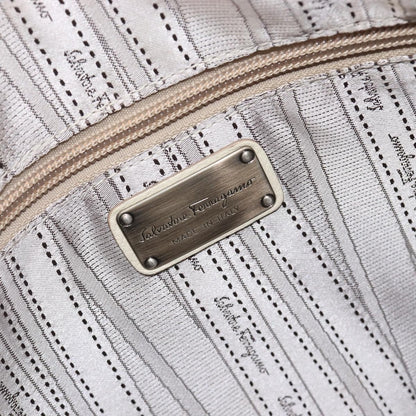 Salvatore Ferragamo Gancini Leather, Beige, Leather, Crossbody Bag