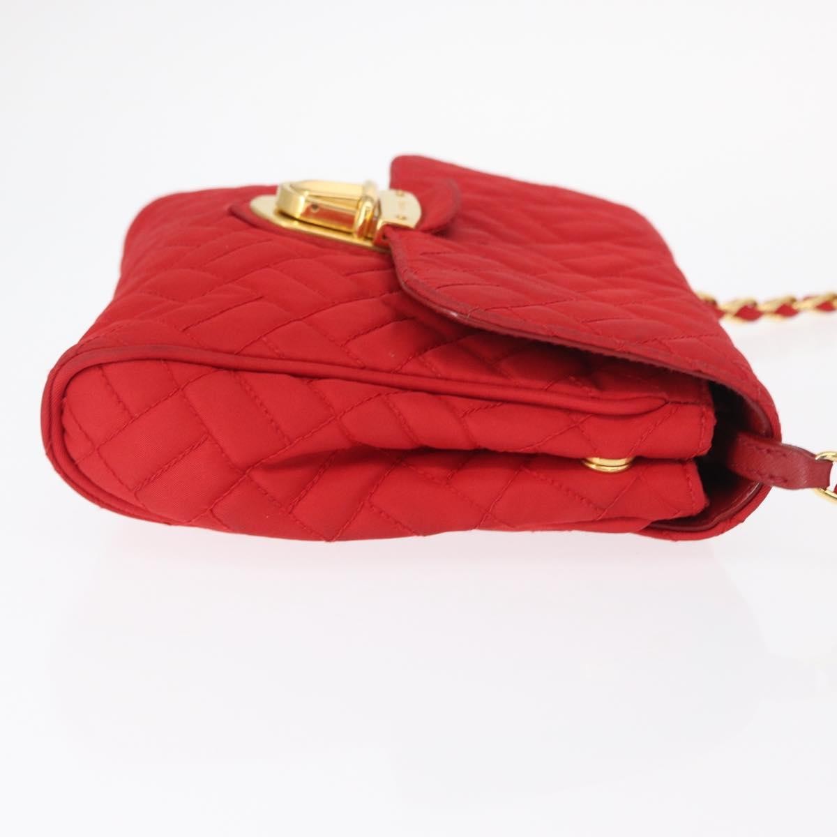 Prada Pushlock Chain Flap Quilted Tessuto, Red, Nylon, Shoulder Bag